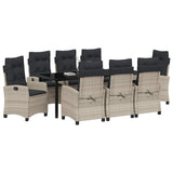 Set da Pranzo per Giardino 9 pcs Grigio chiaro polyrattan