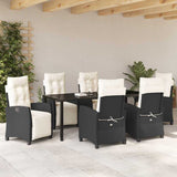 Set da Pranzo per Giardino con cuscino 7 pcs Nero polyrattan