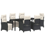 Set da Pranzo per Giardino con cuscino 7 pcs Nero polyrattan