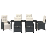 Set da Pranzo per Giardino con cuscino 7 pcs Nero polyrattan