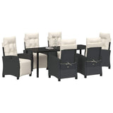 Set da Pranzo per Giardino con cuscino 7 pcs Nero polyrattan