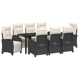 Set da Pranzo per Giardino con cuscino 9 pcs Nero polyrattan