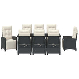 Set da Pranzo per Giardino con cuscino 9 pcs Nero polyrattan
