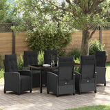 Set da Pranzo per Giardino con cuscino 7 pcs Nero polyrattan