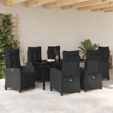Set da Pranzo per Giardino con cuscino 7 pcs Nero polyrattan