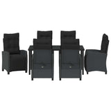 Set da Pranzo per Giardino con cuscino 7 pcs Nero polyrattan