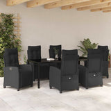 Set da Pranzo per Giardino con cuscino 7 pcs Nero polyrattan