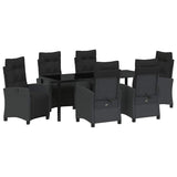 Set da Pranzo per Giardino con cuscino 7 pcs Nero polyrattan