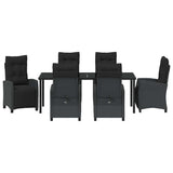 Set da Pranzo per Giardino con cuscino 7 pcs Nero polyrattan