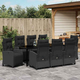 Set da Pranzo per Giardino con cuscino 9 pcs Nero polyrattan