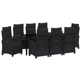 Set da Pranzo per Giardino con cuscino 9 pcs Nero polyrattan