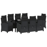 Set da Pranzo per Giardino con cuscino 9 pcs Nero polyrattan