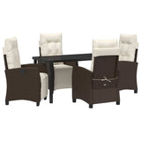 Set da Pranzo per Giardino con cuscino 5 pcs Marrone polyrattan