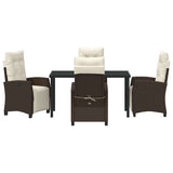 Set da Pranzo per Giardino con cuscino 5 pcs Marrone polyrattan