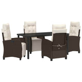 Set da Pranzo per Giardino con cuscino 5 pcs Marrone polyrattan
