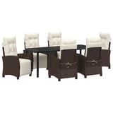 Set da Pranzo per Giardino con cuscino 7 pcs Marrone polyrattan