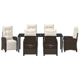 Set da Pranzo per Giardino con cuscino 7 pcs Marrone polyrattan