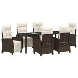 Set da Pranzo per Giardino con cuscino 7 pcs Marrone polyrattan
