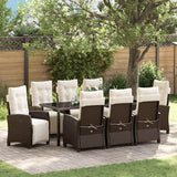 Set da Pranzo per Giardino con cuscino 9 pcs Marrone polyrattan