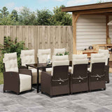 Set da Pranzo per Giardino con cuscino 9 pcs Marrone polyrattan