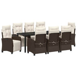 Set da Pranzo per Giardino con cuscino 9 pcs Marrone polyrattan