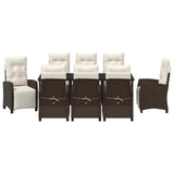 Set da Pranzo per Giardino con cuscino 9 pcs Marrone polyrattan
