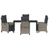 Set da Pranzo per Giardino con cuscino 5 pcs Grigio polyrattan