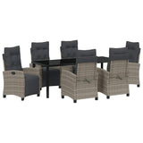Set da Pranzo per Giardino con cuscino 7 pcs Grigio polyrattan