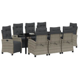Set da Pranzo per Giardino con cuscino 9 pcs Grigio polyrattan