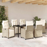 Set da Pranzo per Giardino con cuscino 7 pcs Beige polyrattan