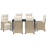 Set da Pranzo per Giardino con cuscino 7 pcs Beige polyrattan