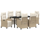 Set da Pranzo per Giardino con cuscino 7 pcs Beige polyrattan