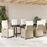 Set da Pranzo per Giardino con cuscino 7 pcs Beige polyrattan