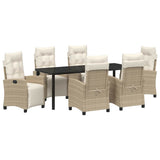 Set da Pranzo per Giardino con cuscino 7 pcs Beige polyrattan