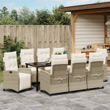 Set da Pranzo per Giardino con cuscino 9 pcs Beige polyrattan