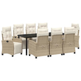 Set da Pranzo per Giardino con cuscino 9 pcs Beige polyrattan