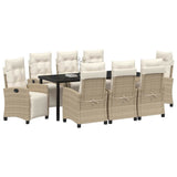 Set da Pranzo per Giardino con cuscino 9 pcs Beige polyrattan