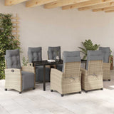 Set da Pranzo per Giardino con cuscino 7 pcs Beige polyrattan