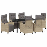 Set da Pranzo per Giardino con cuscino 7 pcs Beige polyrattan