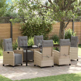 Set da Pranzo per Giardino con cuscino 7 pcs Beige polyrattan
