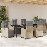 Set da Pranzo per Giardino con cuscino 7 pcs Beige polyrattan