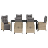 Set da Pranzo per Giardino con cuscino 7 pcs Beige polyrattan