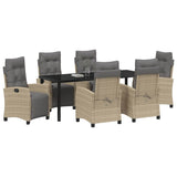 Set da Pranzo per Giardino con cuscino 7 pcs Beige polyrattan