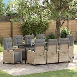 Set da Pranzo per Giardino con cuscino 9 pcs Beige polyrattan