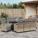 Set da Pranzo per Giardino con cuscino 9 pcs Beige polyrattan