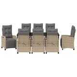 Set da Pranzo per Giardino con cuscino 9 pcs Beige polyrattan