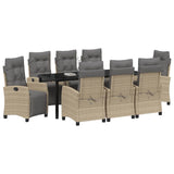 Set da Pranzo per Giardino con cuscino 9 pcs Beige polyrattan