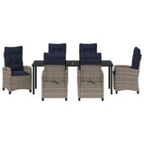 Set da Pranzo per Giardino con cuscino 7 pcs Grigio polyrattan