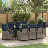 Set da Pranzo per Giardino con cuscino 9 pcs Grigio polyrattan