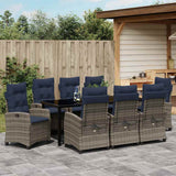 Set da Pranzo per Giardino con cuscino 9 pcs Grigio polyrattan
